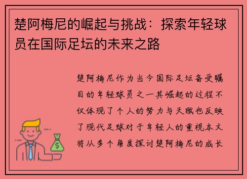 楚阿梅尼的崛起与挑战：探索年轻球员在国际足坛的未来之路